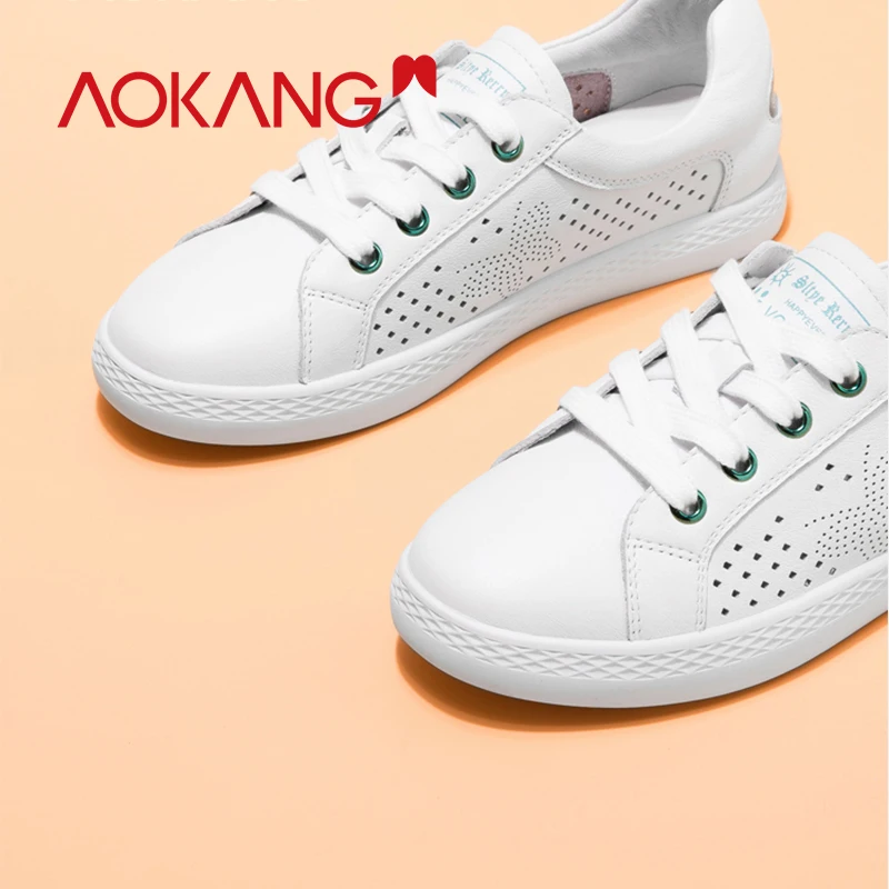 Женская обувь AOKANG белая Повседневная дышащая из натуральной кожи на плоской