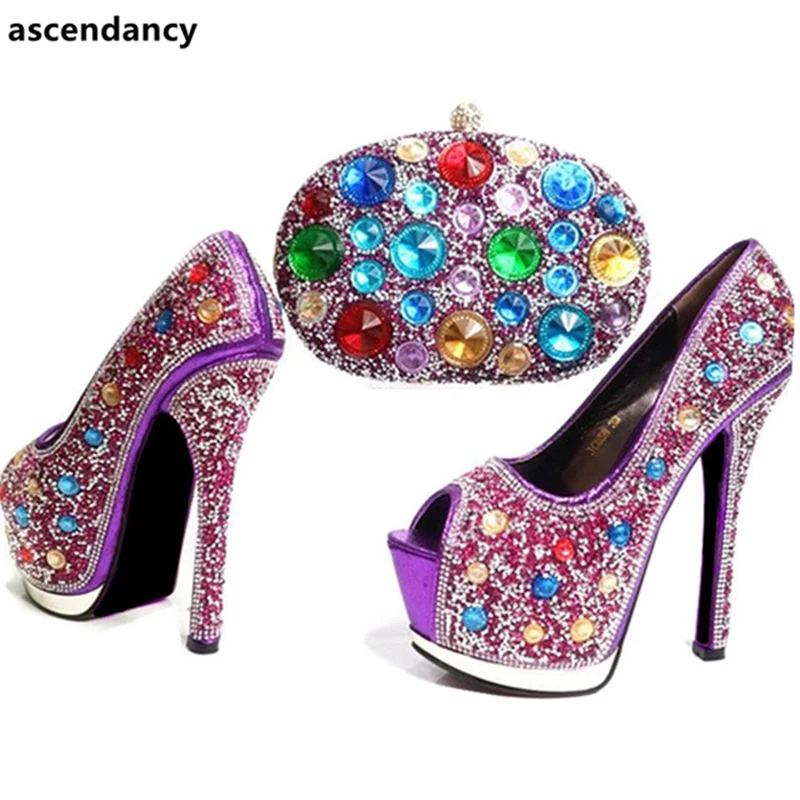 Ladies Italian Shoes and Bag Set African Decorated with Rhinestone Nigerian Women Wedding Shoe | Обувь