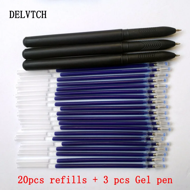 DELVTCH 0,5 мм 20 шт./компл. искусственная кожа и 3 гелевых ручки для ручек без рук красные синие Черные гелевые чернила заправка офисные школьные принадлежности