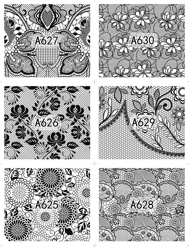 Новинка 2018 12 листов красота Смешанные черные кружева дизайн ногтей водная
