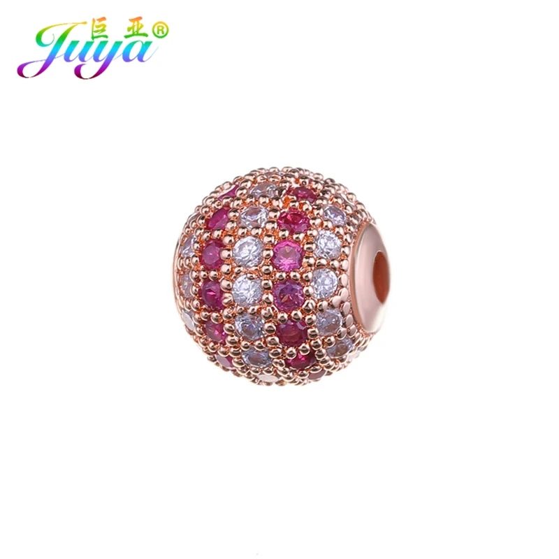 10mm Rose Gold Red Juya DIY ювелирные изделия металлические бусины микро паве циркон 10 мм Starburst круглый шар бусины для женщин мужские украшения из бисера Изготовление - Цвет: 10mm Rose Gold Red