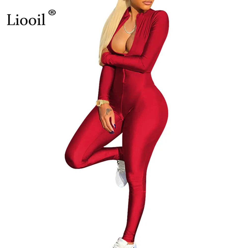 Liooil, комбинезон с длинным рукавом, женский, s, комбинезон, весна, водолазка, на молнии, обтягивающие, для женщин, для тренировок, комбинезоны, спандекс, сексуальные женские комбинезоны