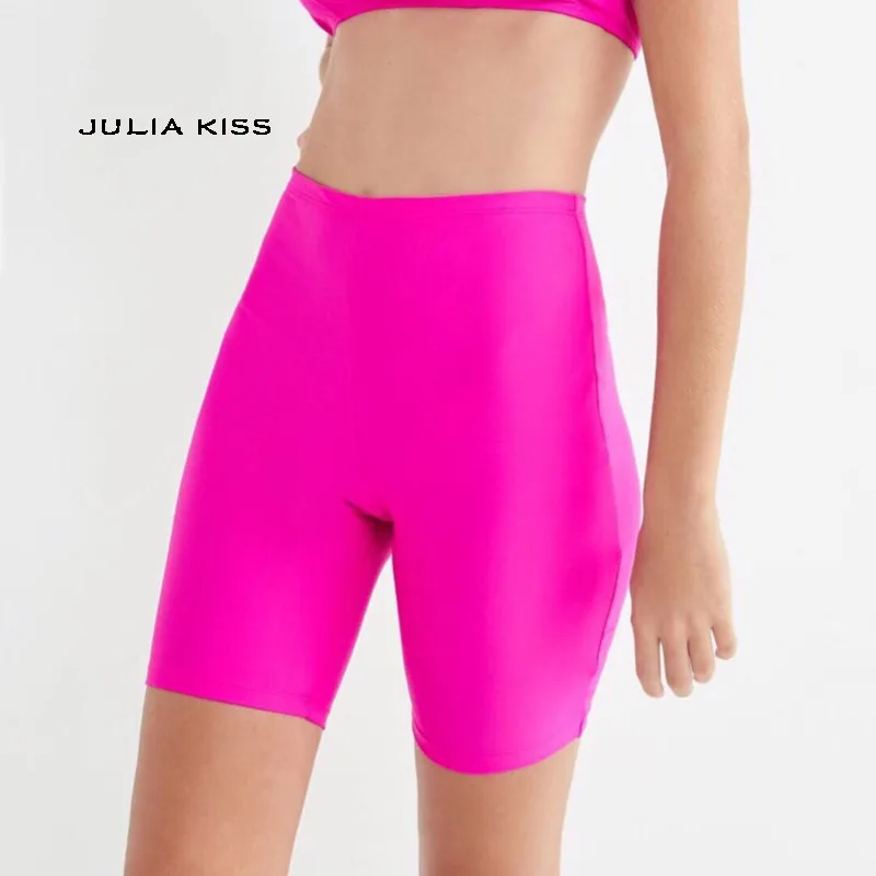 

Women Pearly Shorts High Waist Cycling Shorts Fluorescence Color Shorts