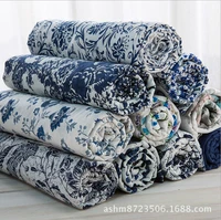 blue and white porcelain style clothes dresses cotton linen fabric tablecloth home decorative tissu sewing textile 2022bl