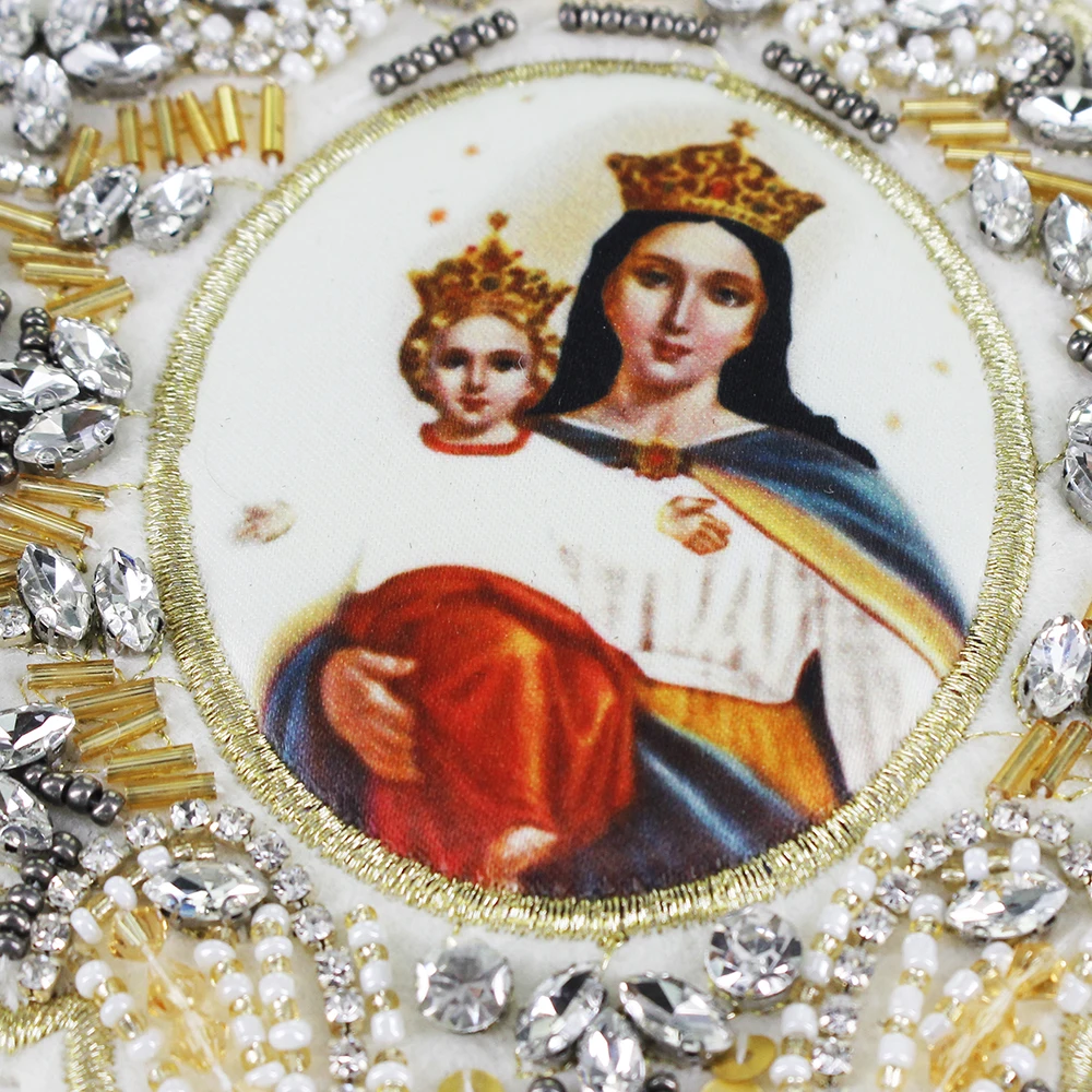 1 шт., изысканная вышивка, аппликация ангела, значок из бисера, узор Mary queen, нашивки, стразы, мотив ручной работы, для шитья одежды, сумки