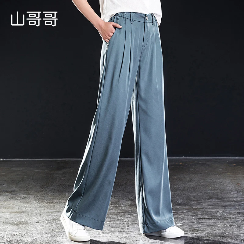 Cyan Microfiber Women Wide Leg Pants 2019 High Waist Zipper Fly Solid Straight Ladies Trousers best 4XL 5XL 6XL Summer | Женская одежда