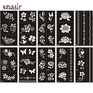 1 шт. Mehndi индийская трафареты для татуировок хной ручная роспись тела, Временные Аэрограф Для блесток шаблоны для татуировок трафареты для женщин