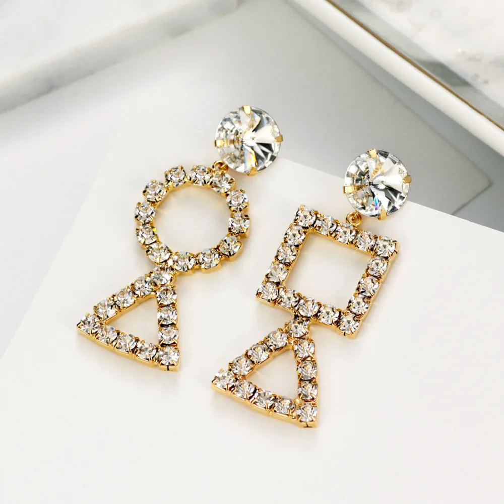 Длинные висячие серьги Neoglory Rhionestone изысканные круглые и треугольные