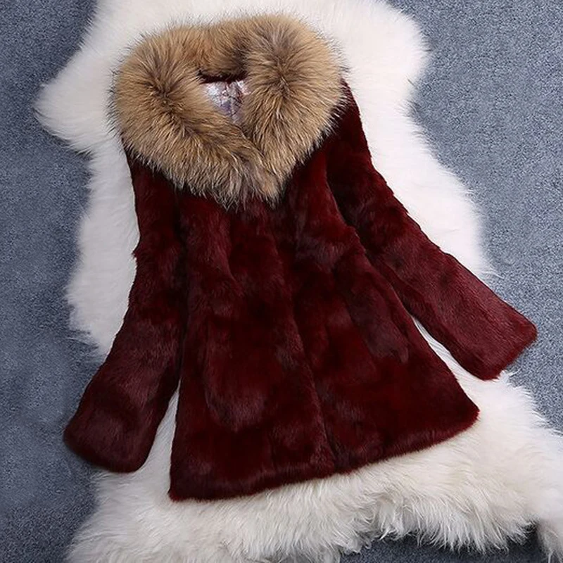 Женская Шуба из цельного меха кролика Роскошная с воротником енота TSR29 2019|real fur