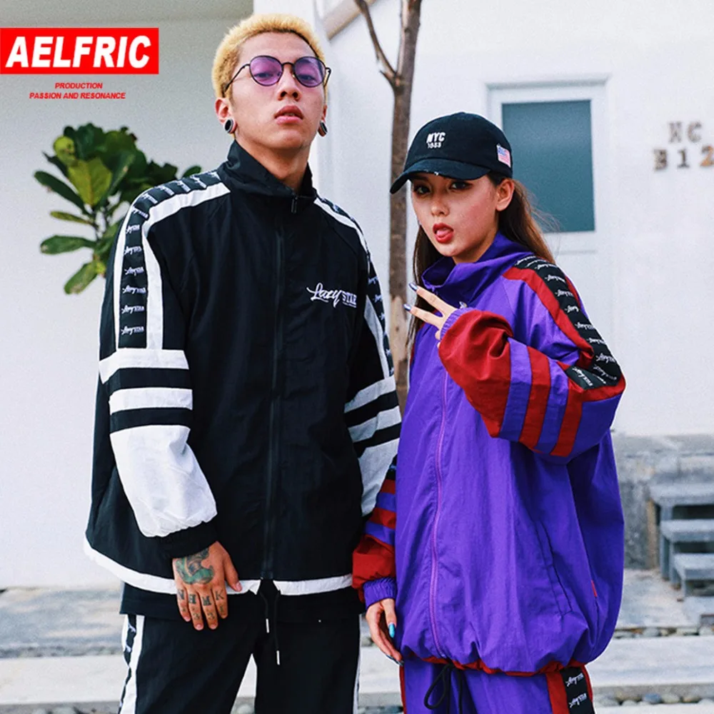 Aelfric хип хоп куртка ветровка в полоску Лоскутная Мужская винтажная Harajuku уличная