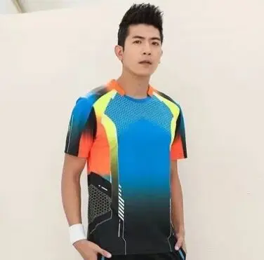 Men Blue Shirt Теннисная спортивная рубашка для женщин/мужчин, шорты для бадминтона, желтые молодежные комплекты для настольного тенниса, tenis fe men ina, командная спортивная форма - Цвет: Men Blue Shirt