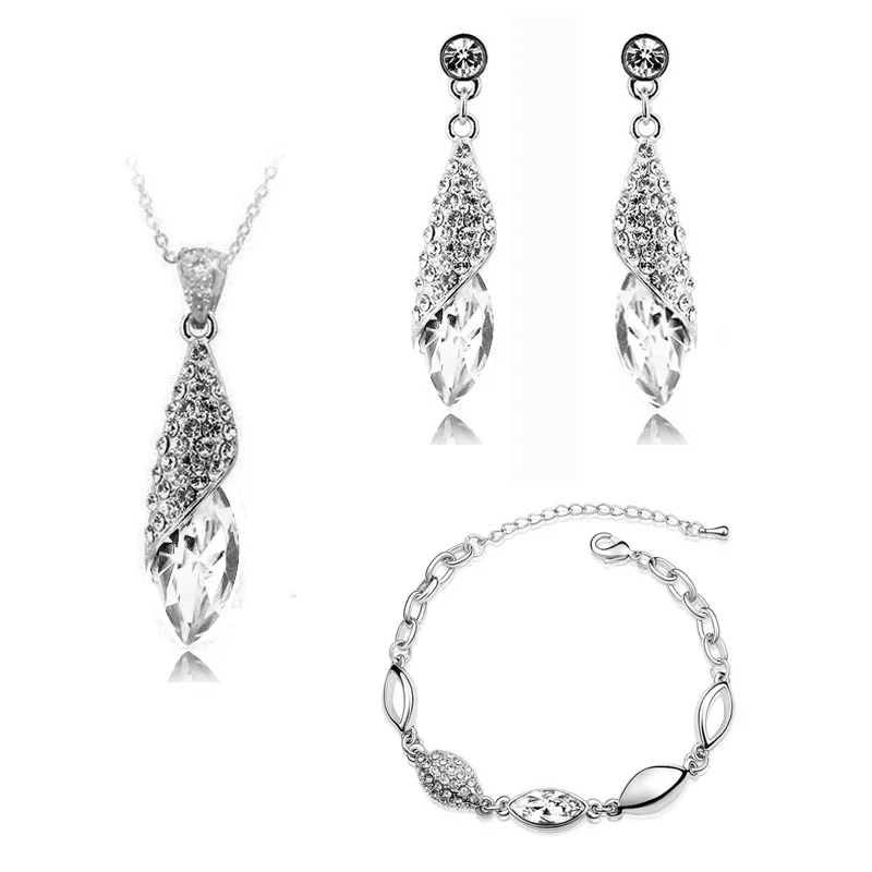 AAAA + стразы Хрустальный цветок бутон ожерелье серьги браслет Модный Ювелирный