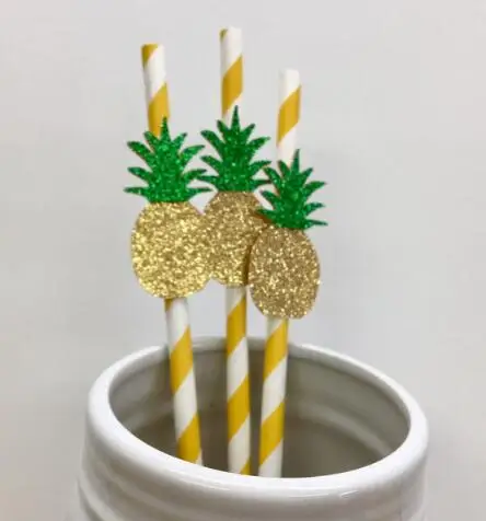 

glitter Gold Pineapple birthday Stripe Paper Straws luau wedding bridal shower bachelorette Hen party straw