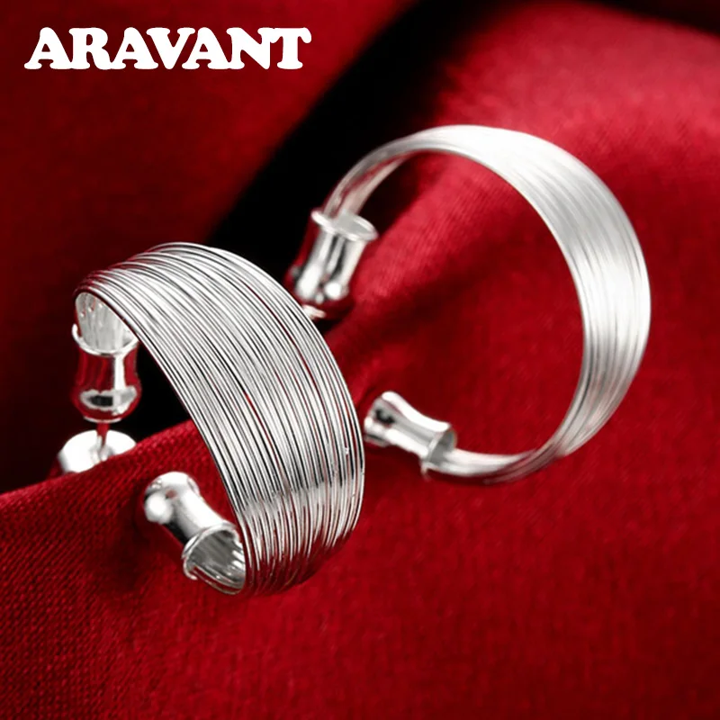 

925 Silver Multi Line Hoop Earring For Women Wedding Jewelry