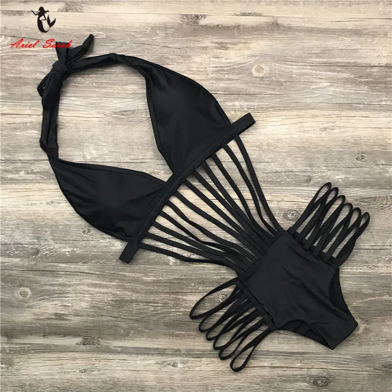 Бренд Ариэль Сара 2018 черный цельный купальник женский сексуальный купальный