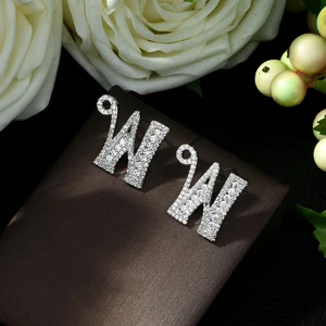 HIBRIDE мини A-Z Pendientes Iniciales серьги с буквами милые серебряные ювелирные изделия креативные подарки для женщин серьги для девочек E-458 - Окраска металла: W