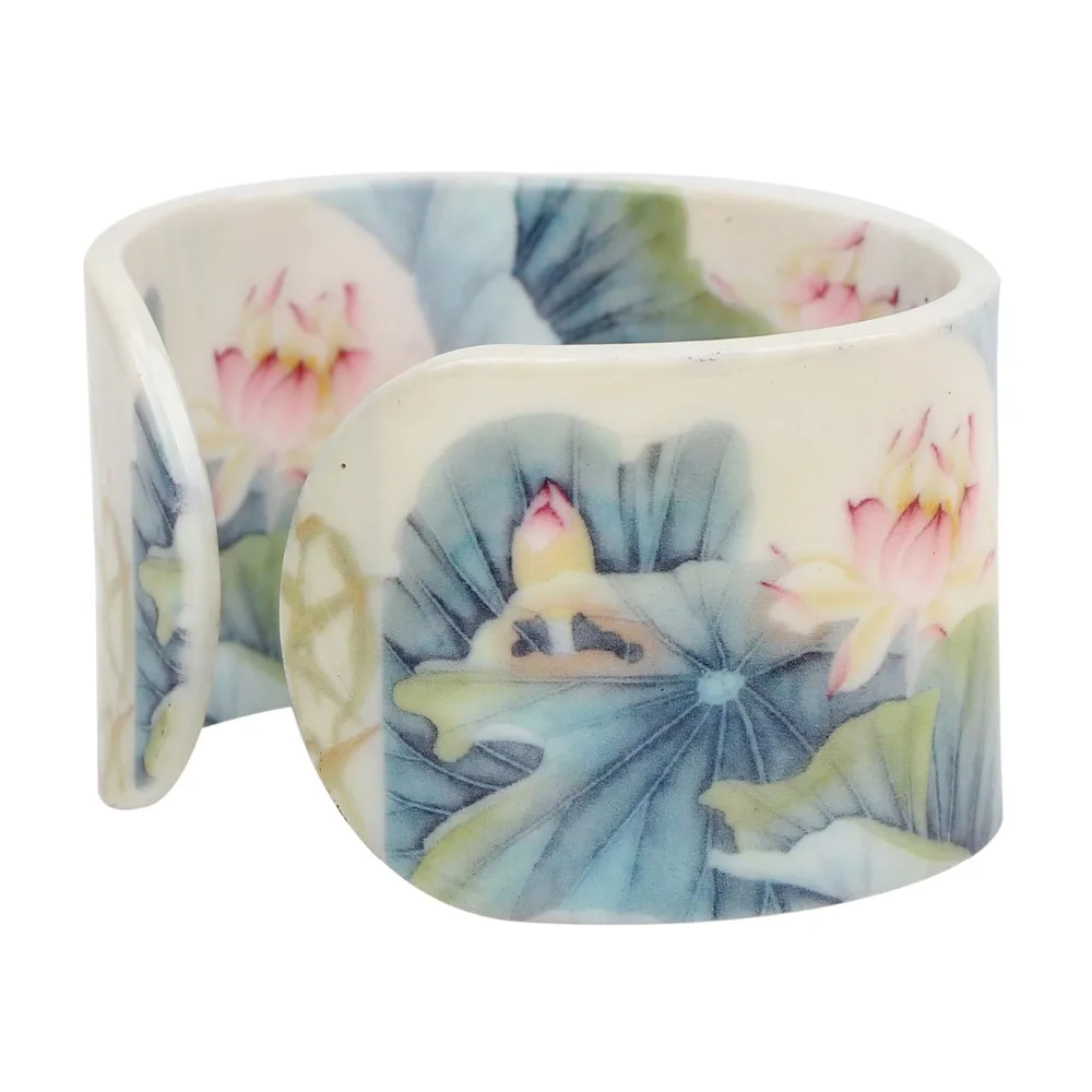 Bonsny китайские пластиковые браслеты Lotus Ink and Wash с рисунком традиционные