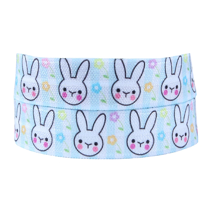 

FLRA FOE Cute rabbit easter fold over elastic with knotted elastic ribbon for hair ties