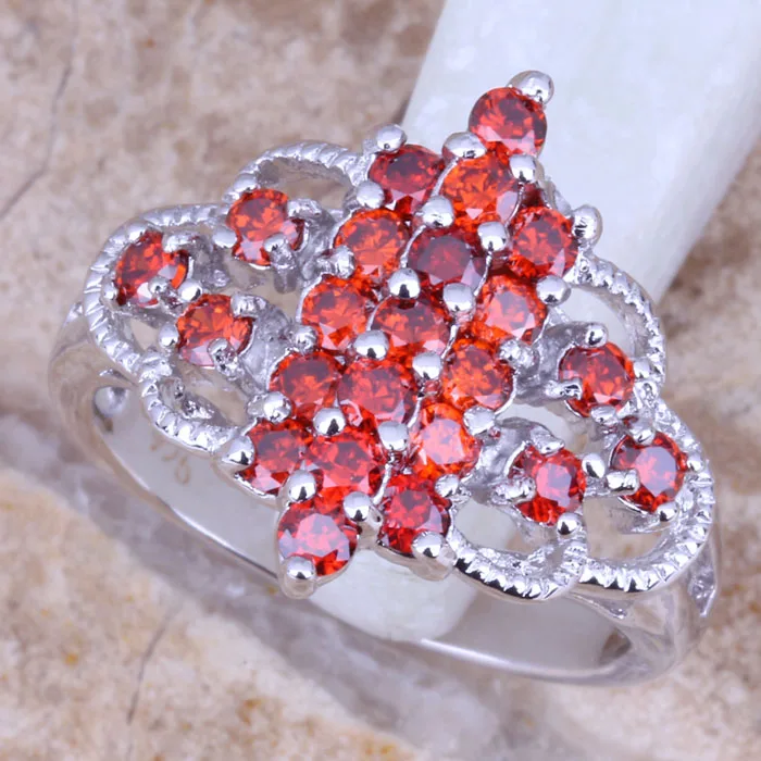 Чудесный красный гранатовый серебряное покрытие женское кольцо Размер 6/7/8/9 R1003 |