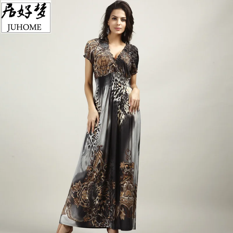 Женское длинное летнее платье туника с V образным вырезом|vestidos plus|plus size maxiplus maxi dress