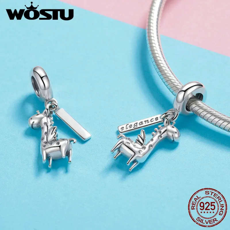 WOSTU, новинка, 925 пробы, серебро, элегантные Висячие Подвески с жирафом, подходит для браслета и ожерелья, подвеска, оригинальные ювелирные изделия, подарок CQC976