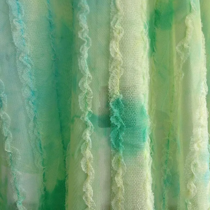 Зеленая вязаная полосатая кружевная ткань для платья африканские окрашенные