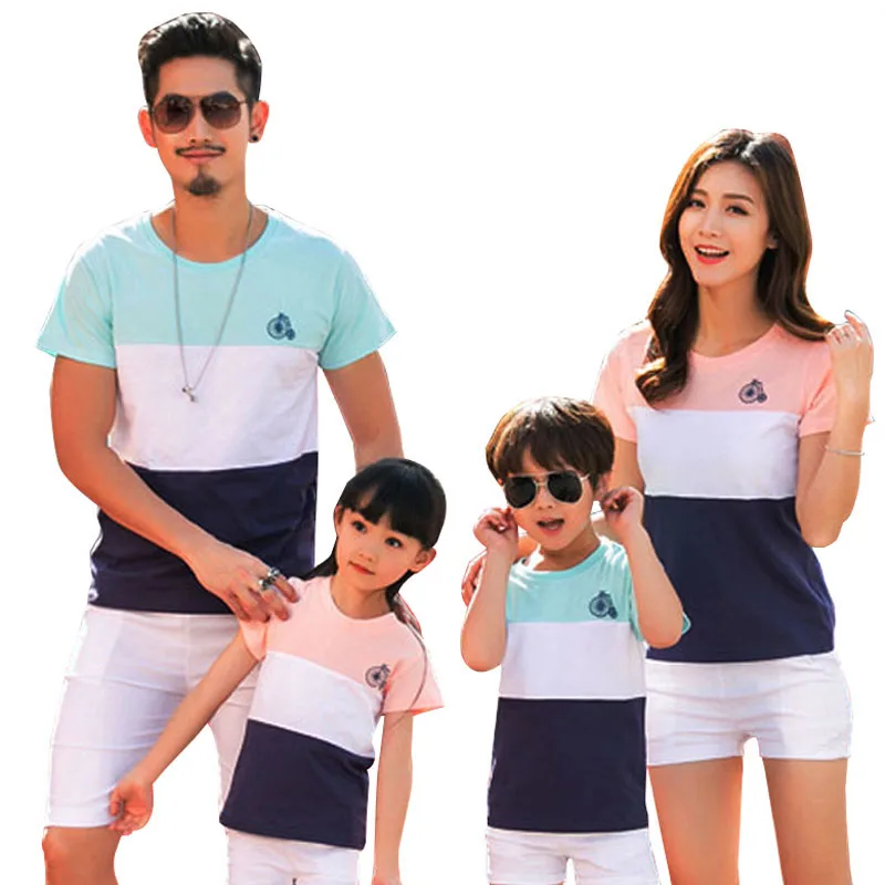 Модная летняя футболка в полоску с короткими рукавами для всей семьи Одинаковая