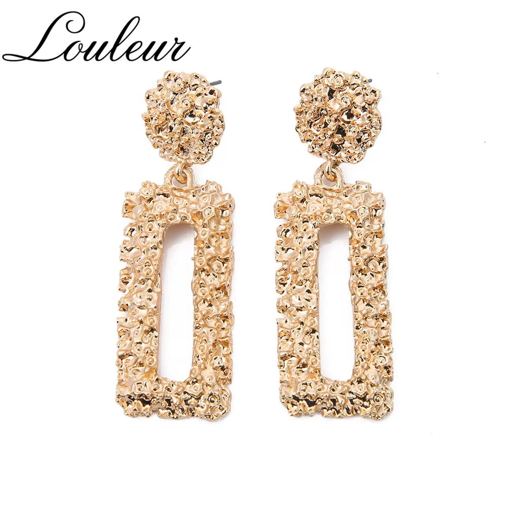 Louleur Heavy Metal Rose Gold Geometric Drop Earrings For Women ZA Big Triangle Circle Statement 2019 Summer | Украшения и
