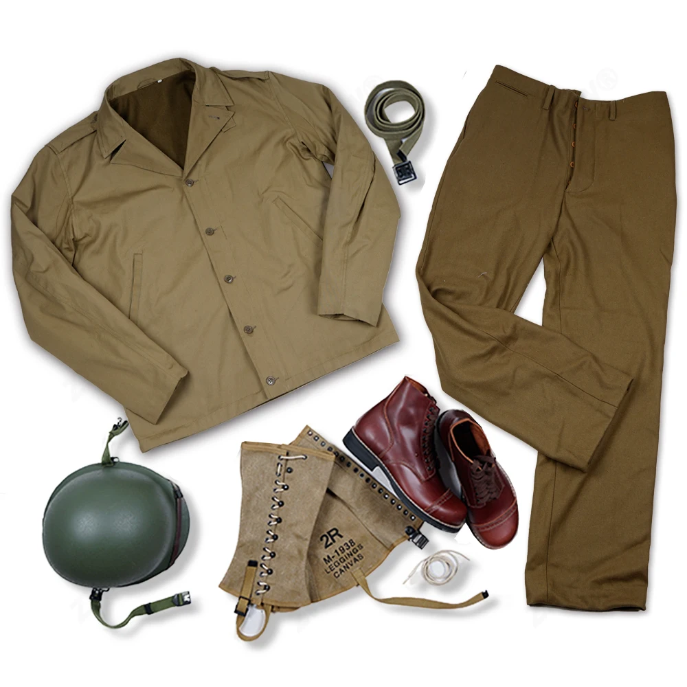 

ASSAULT TROOP EQUIPMENT WW2 US ARMY M41 F/W UNIFORM AND M1 HELMET WITH COVER USMC LEGGINGS AND BOOT BELT（no leggings））