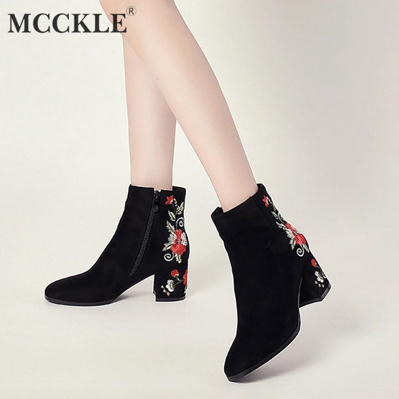 MCCKLE / женские ботильоны зимние теплые плюшевые модные короткие с вышивкой
