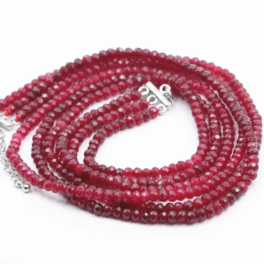 Модные красные бусины рубиса искусственные камни плоские цепочка многослойные