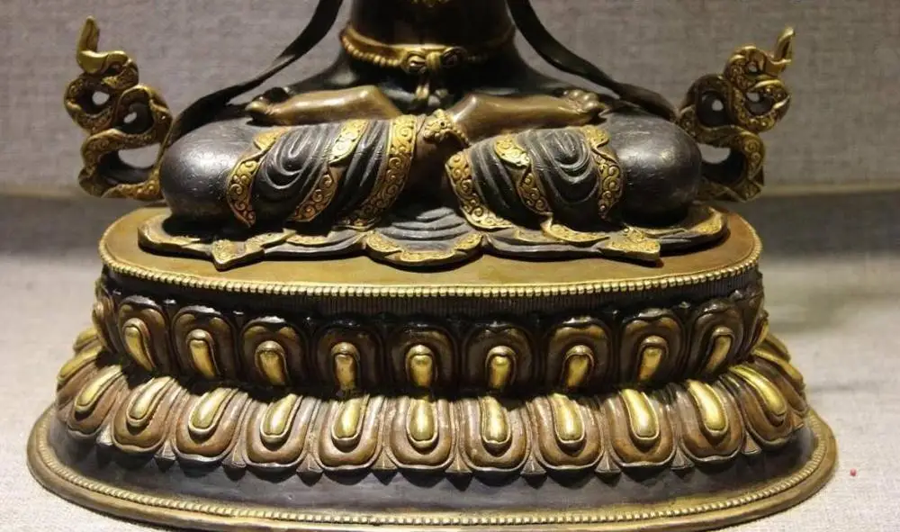 14 тибетская медная бронза 24K Золотая крышка четырехъядерный Avalokitesvara Guan Yin Buddha