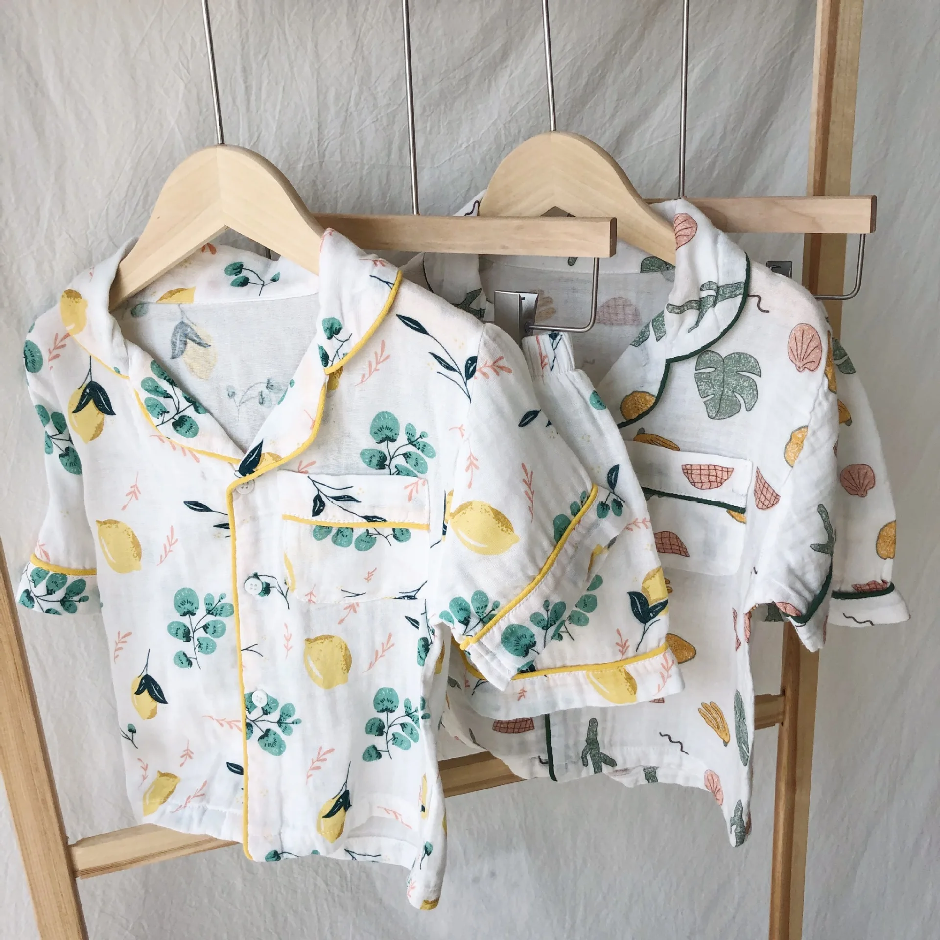 Summer 2019 boys girls pure cotton two layer cartoon printed leisure wear Korean style soft kids clothes sets bodysuits | Детская одежда