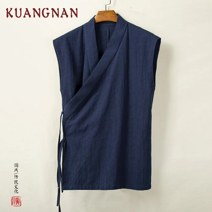 KUANGNAN однотонное китайское кимоно кардиган мужские рубашки 4XL одежда японское
