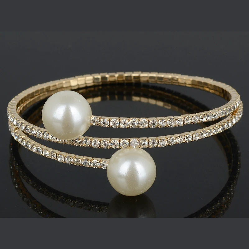 Браслет-манжета на руку с двойным искусственным жемчугом 3 ряда | Украшения и