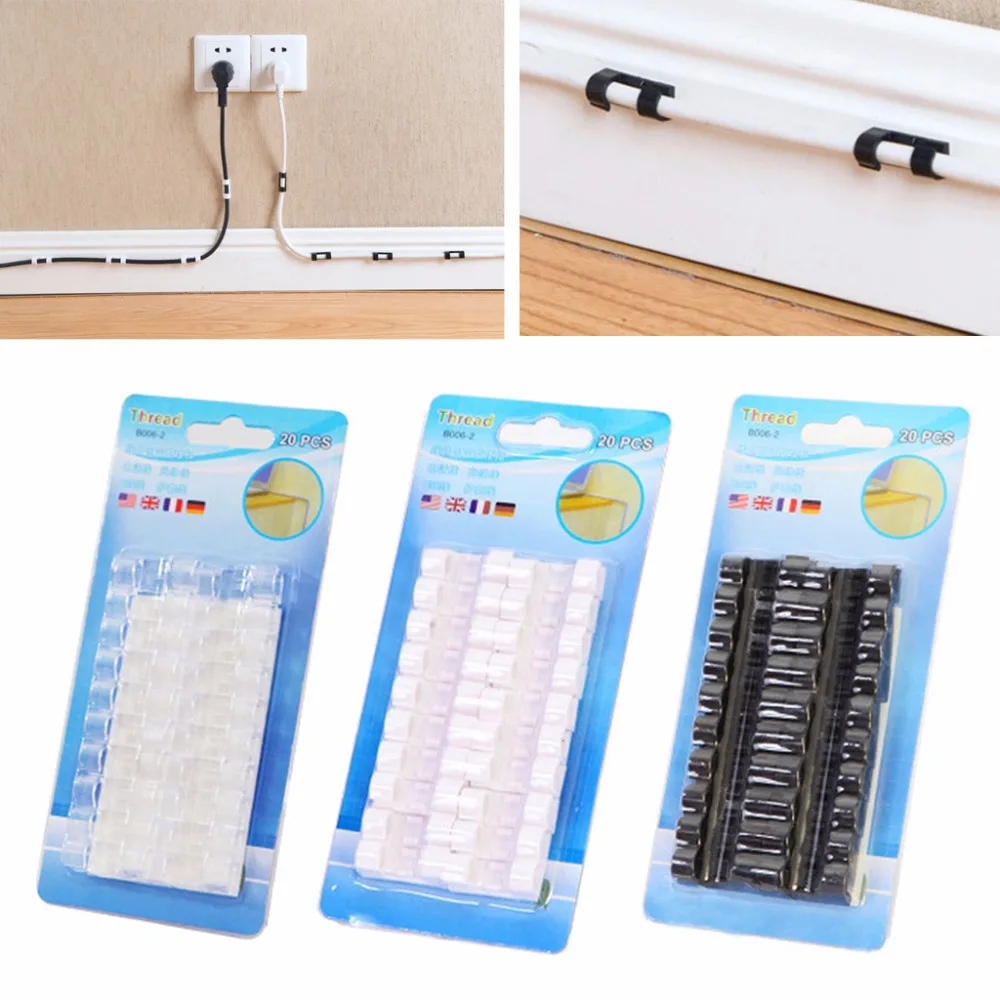 Self-Adhesive Data Cord Tie Cable Clamp Wire Clip Fixer USB Charger Holder 20PCS | Обустройство дома