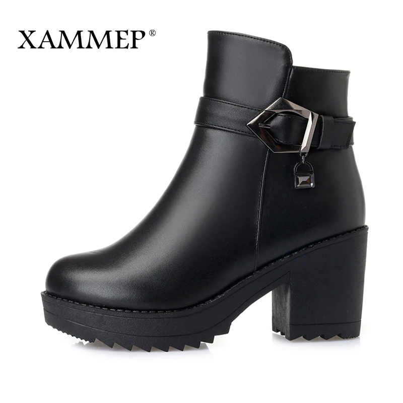 Женские зимние ботинки из натуральной кожи Xammep ботильоны шерсти с плюшевой