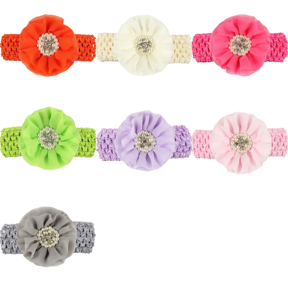 1 Piece MAYA STEPAN Children Pearl Rhinestones Chiffon Head Flower Headdress Baby Newborn Hair Rope Headband Headwear Headwrap | Детская