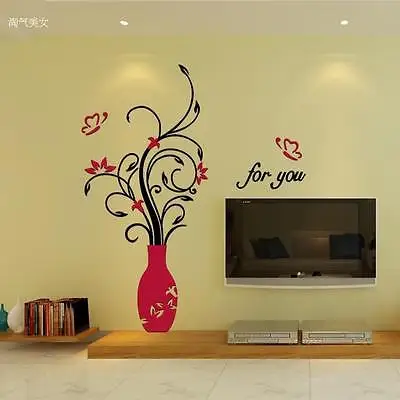 3D Vase Flower Tree Plastic Wall Sticker Home Room TV Decor Vinyl Decal Mural | Дом и сад