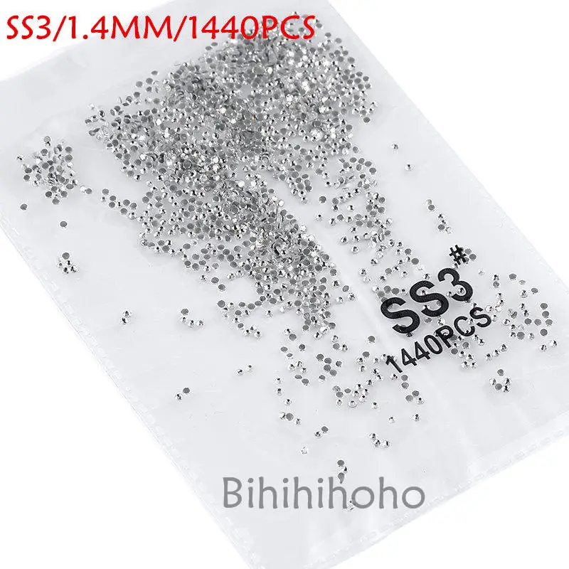SS3-SS8 1440 шт. с плоской задней поверхностью для маникюра кристаллы, стразы для дизайна ногтей, 3d-украшения для ногтей DIY Стекло драгоценные камни AB прозрачные украшения