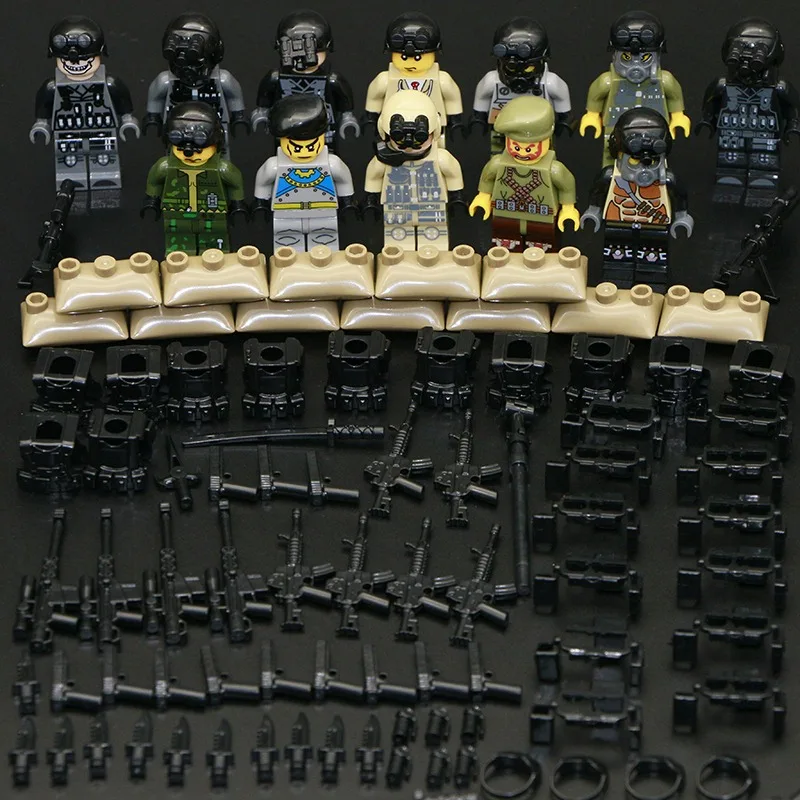Military Building Blocks Set German Soviet Army WW2 Soldier Weapon Special Force CS SWAT Team Guns Toy Figures Accesories Bricks - Цвет: 12 Soldiers Weapons