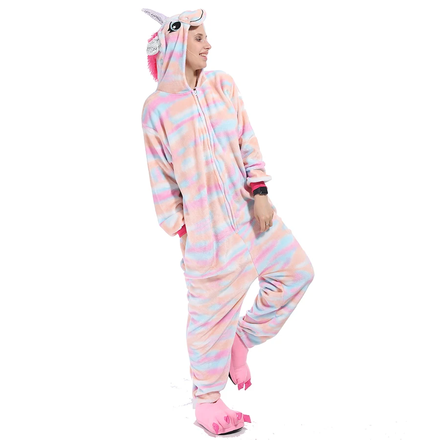 Kigurumi Косплей мужские и женские разноцветные пижамы с единорогом костюмы на
