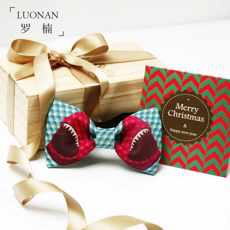 Men's bow tie blue rose red checkered shark original print bowknot groom wedding fun gift box |