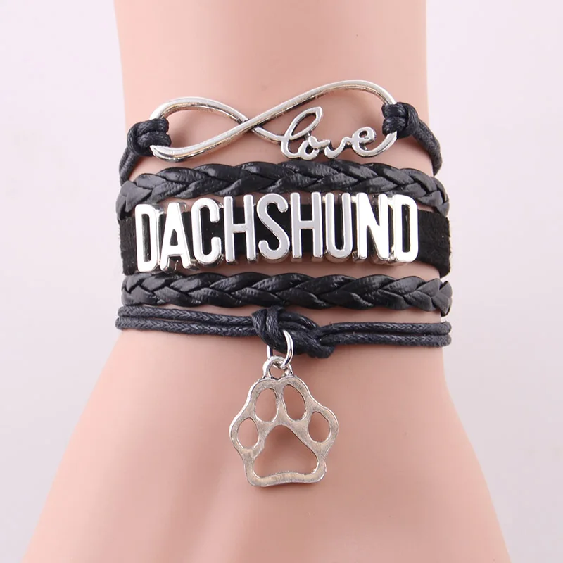 Litttle Minglou Infinity Love браслет с надписью dachshund подвеска собачья лапа кожаный для