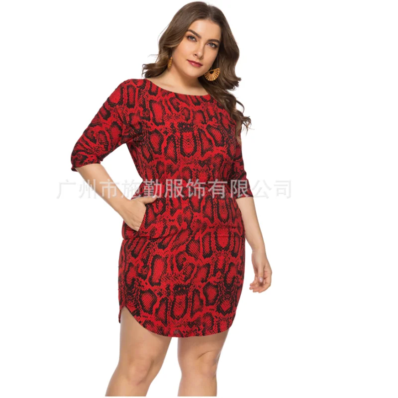 

Plus Size 2019 Women Summer Casual Elegant Dresses Print Office Sexy Party Night Pockets Mini Dress