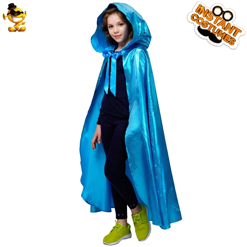 DSPLAY Halloween Kids Cloak Costume Girls High Quality Blue Long Cape Attached Hooded For Cosplay Party | Тематическая одежда и