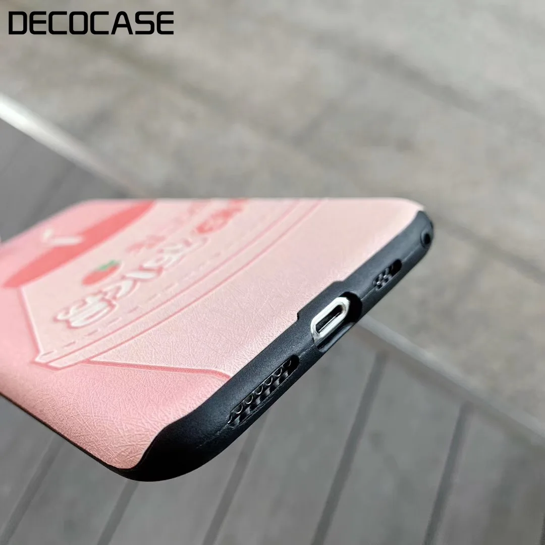 DECOCASE Lovely Korean Strawberry Milk Bottle Printing Girls Women Phone Cases for iPhone 6 6s 7 8 Plus X XR XS Max Covers Gifts |
