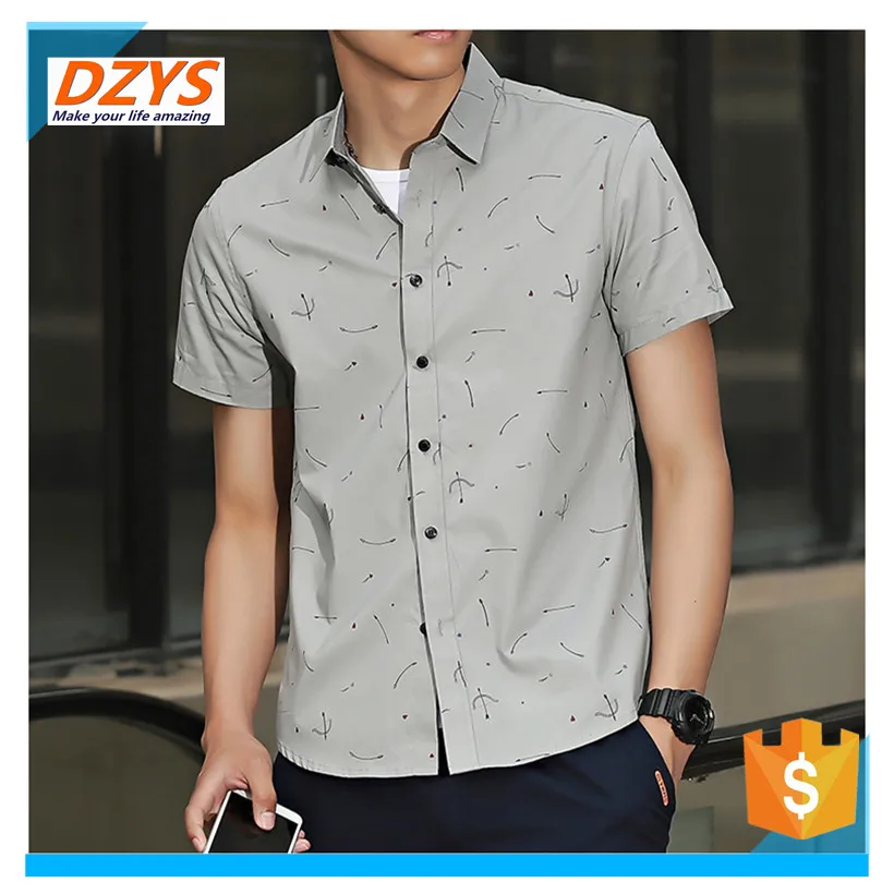 

DZYS Summer 2018 New Short Sleeve Shirt Men Slim Trends Youth Casual Print Shirts
