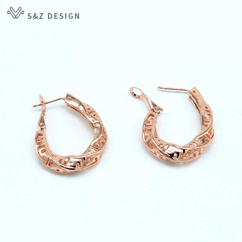 S&ampZ 2019 New Hollow Out Rotating Earring 585 Rose Gold European/American For Women Trendy Party Fine Jewelry | Украшения и