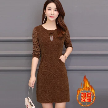 Caramel color Осенне-зимнее женское платье с круглым вырезом, высококачественное однотонное Кружевное облегающее женское платья с длинными рукавами, офисное Повседневное платье - Цвет: Caramel color